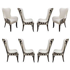 Set of Eight Zebra Stenciled Cowhide Dining Chairs