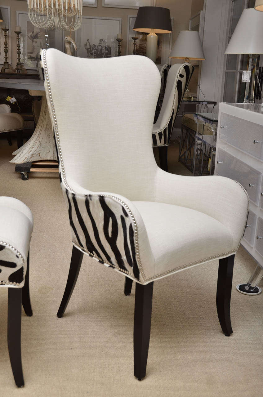 Set of Eight Zebra Stenciled Cowhide Dining Chairs For Sale at 1stDibs