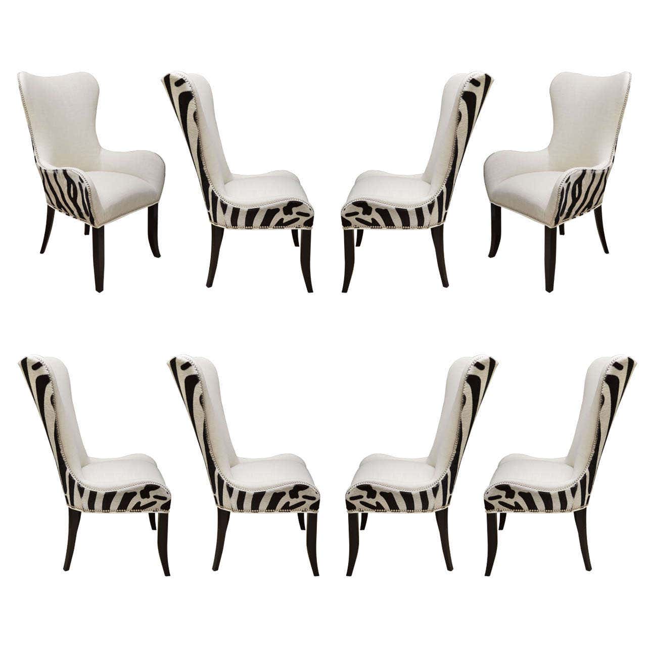 Set of Eight Zebra Stenciled Cowhide Dining Chairs For Sale at 1stDibs ...