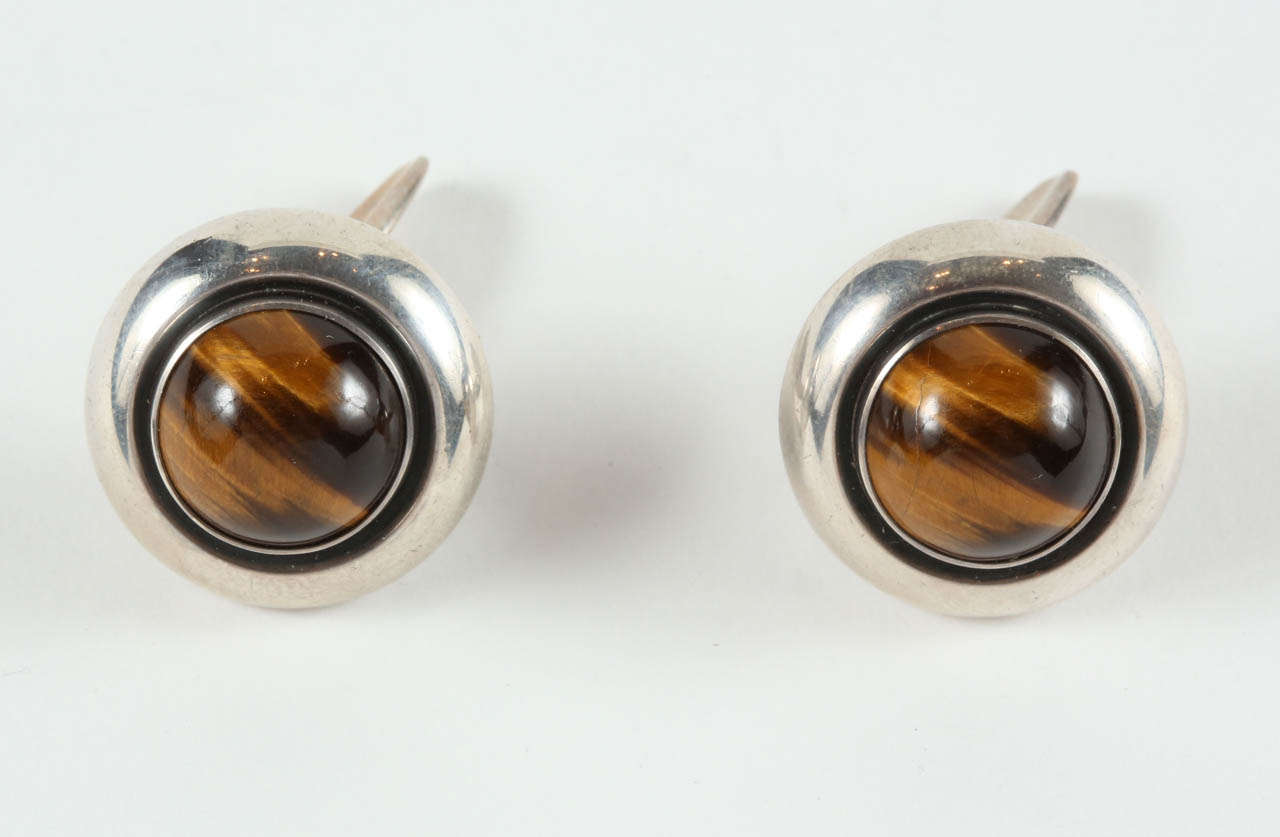 Men's Sterling & Tigers Eye Cufflinks by N. E. From For Sale