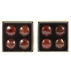 Pair of Sterling, Onyx & Carnelian Cufflinks by Da Vinci