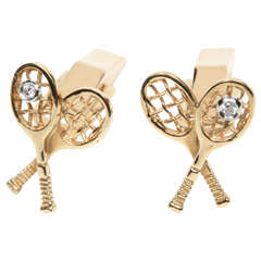 Retro Pair of  Gold & Diamond Racquet Cufflinks by Dunhill