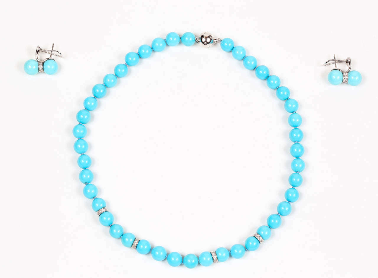 Persian Turquoise White Gold Necklace and Earring Set 4