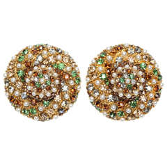 Retro Sparkling Rhinestone & Pearl Ear Clips