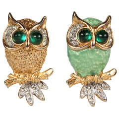 Vintage Kenneth J Lane Rhinestone and Enamel Owl Pins