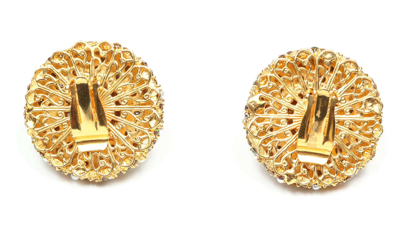 Sparkling Rhinestone and Pearl Ear Clips at 1stDibs