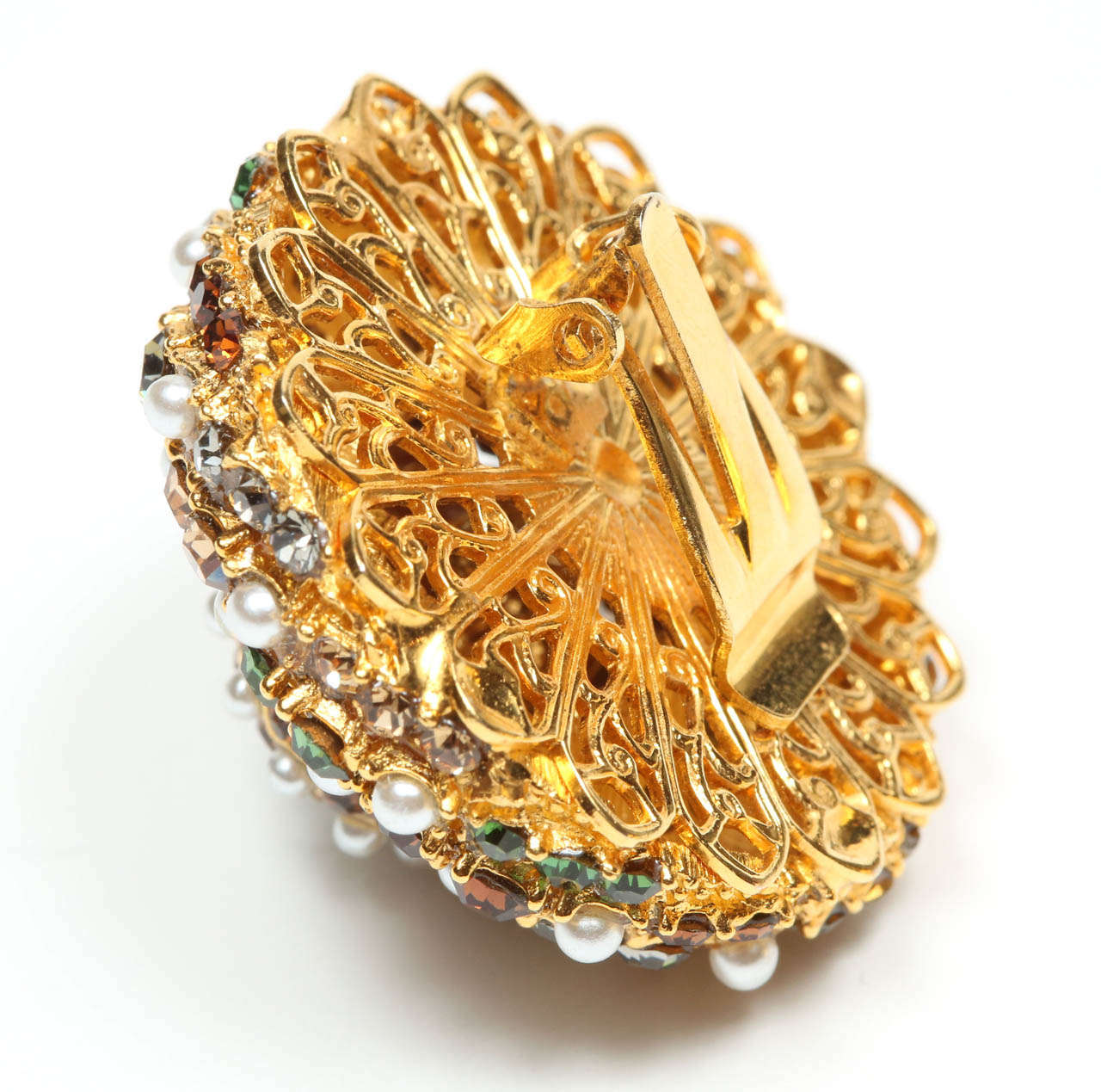 Sparkling Rhinestone and Pearl Ear Clips at 1stDibs