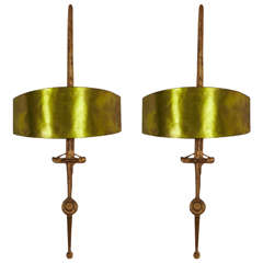 Pair of Gilt Bronze Wall Lights Called "Sword", 1958-60, by F. Agostini