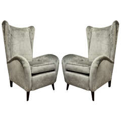 Pair of Velvet Wing Chairs