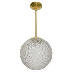 Textured Murano Glass Globe Pendant with Brass Details