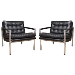 Pair of Harvey Probber Black Ostrich Leather Chairs