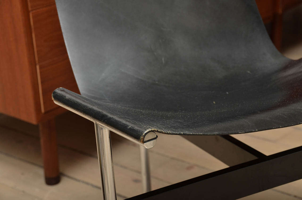 Mid-Century Modern Katavolos Black Leather T-Chair