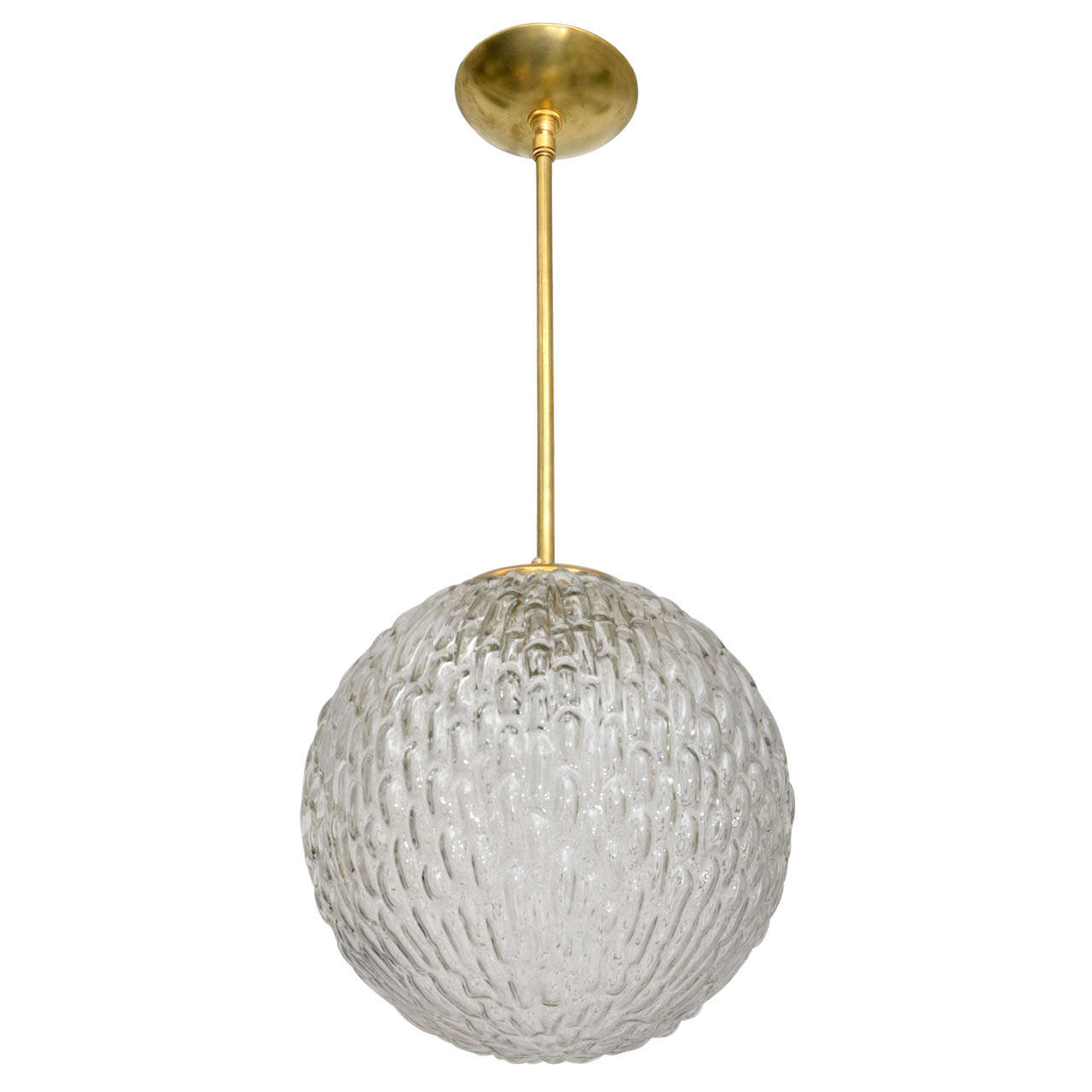 Textured Murano Glass Globe Pendant with Brass Details at 1stDibs
