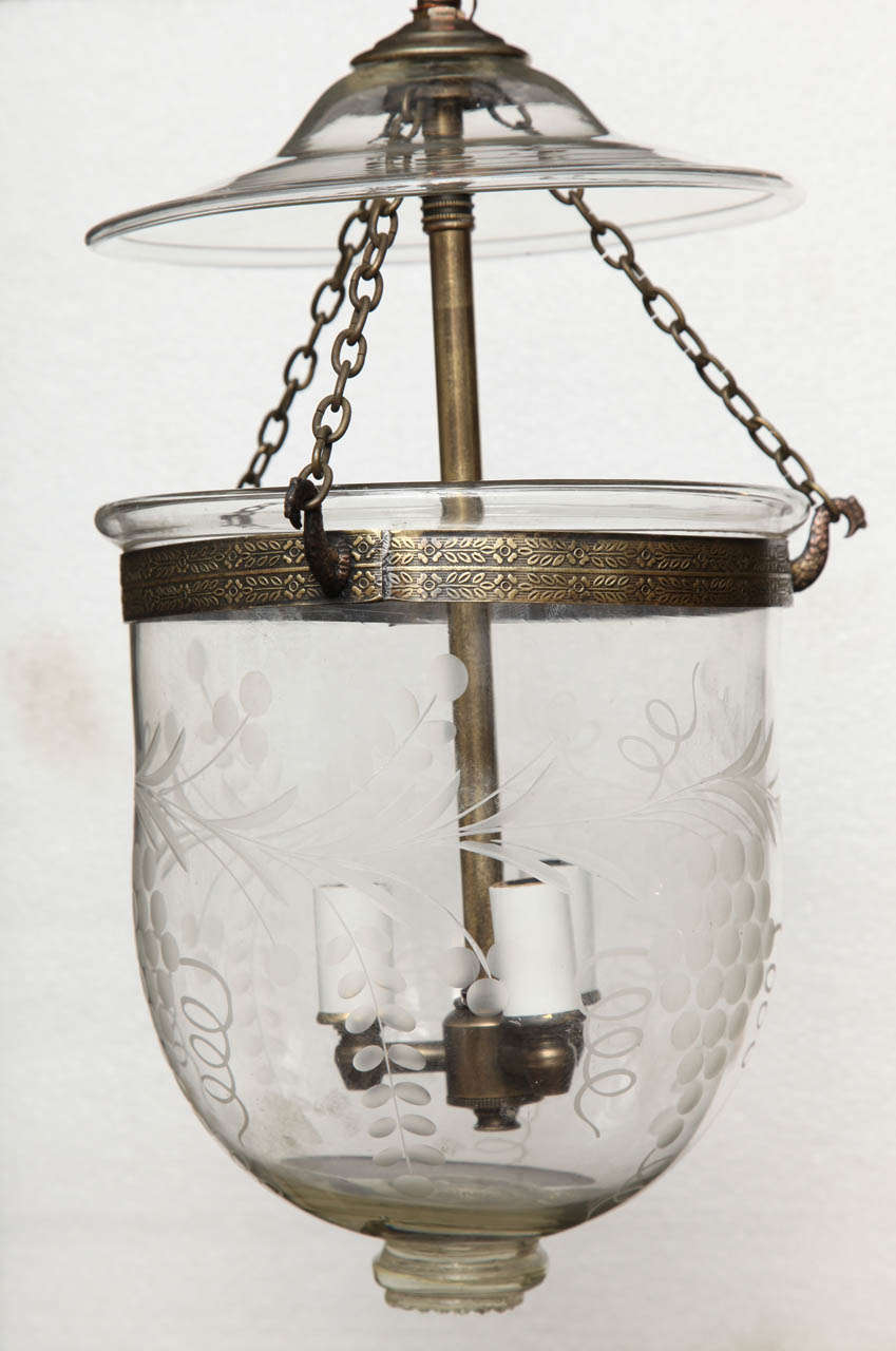 British Colonial Antique glass bell jar with etchings For Sale