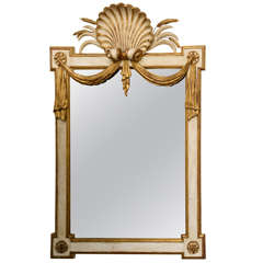 Painted Carved and Gilt Mirror with Shell Motif