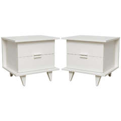 Pair of White Mid Century Bedside Tables