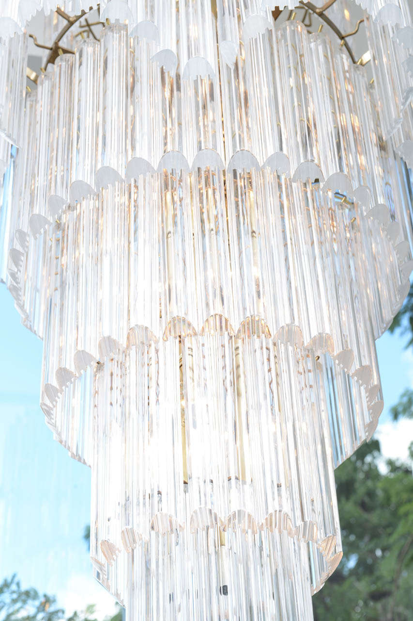 Monumental Lucite & Brass Chandelier In Excellent Condition In West Palm Beach, FL