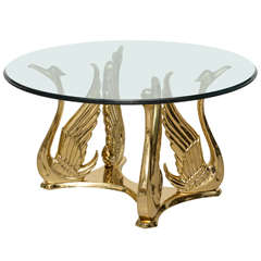 Vintage Polished Brass Swan Coffee Table
