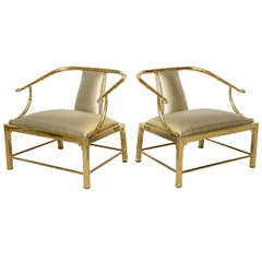 Vintage Pair of Brass Faux Bamboo Low Chairs- Jansen