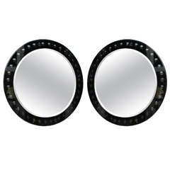 Pair of Black Art Deco Style Bullseye Mirrors