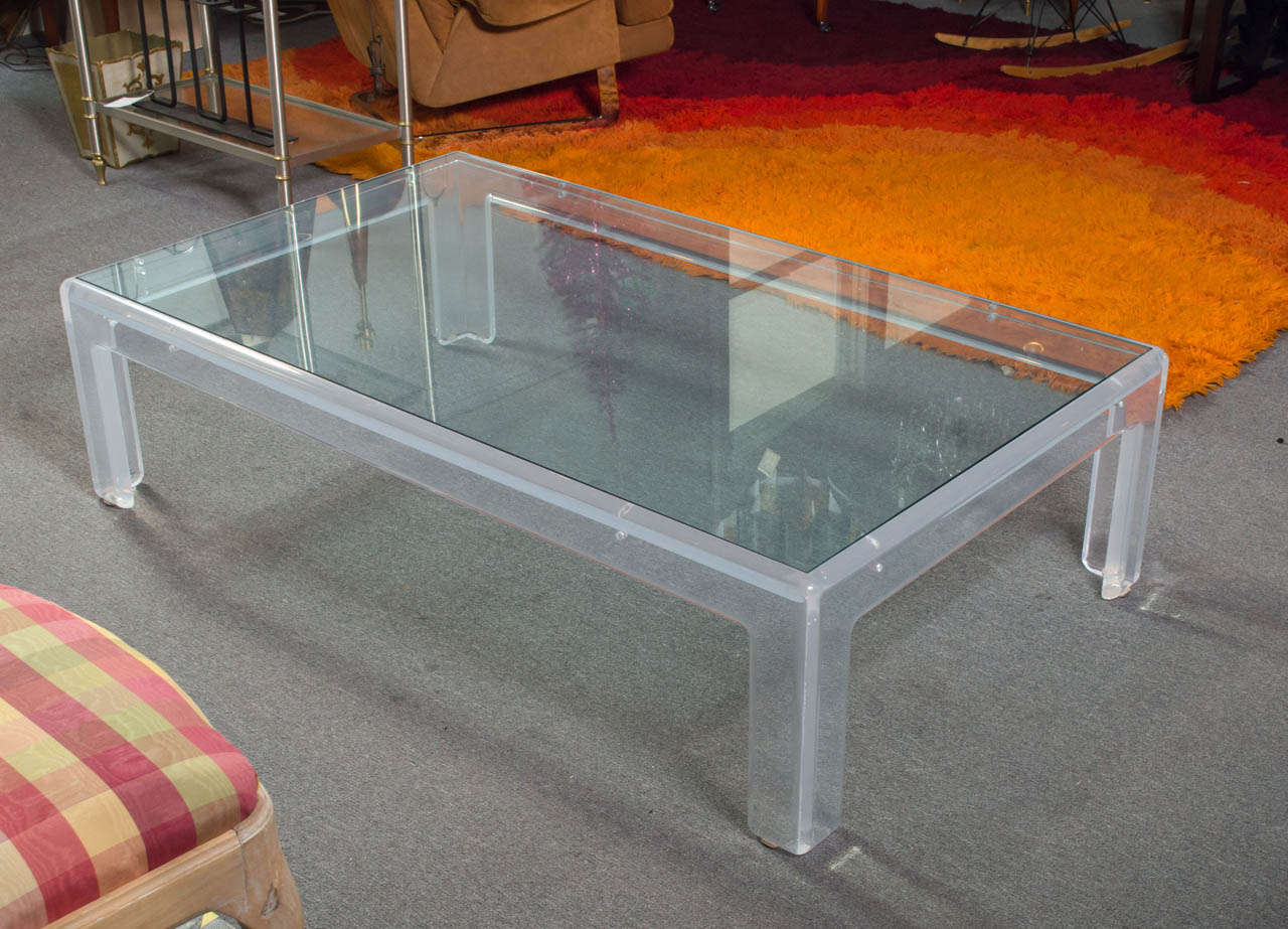 Large Custom Lucite Cocktail Table With Built In Discrete Shadow Box