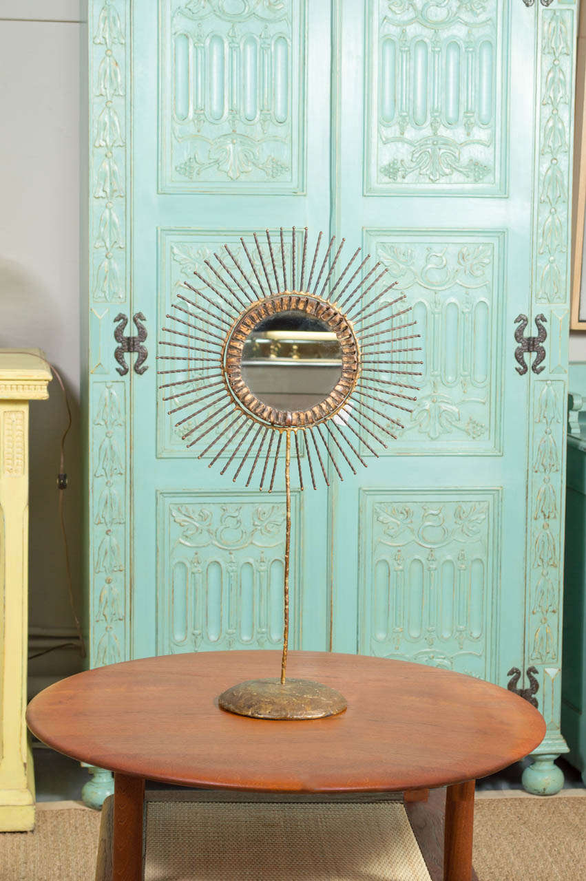 A unique, very rare, early Curtis Jere table top, double sided Sunburst mirror/sculpture.  It's circular, and bares the signature and date 