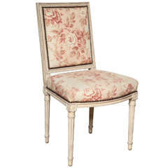 Antique White Painted Louis XVI Side Chair with Floral Fabric