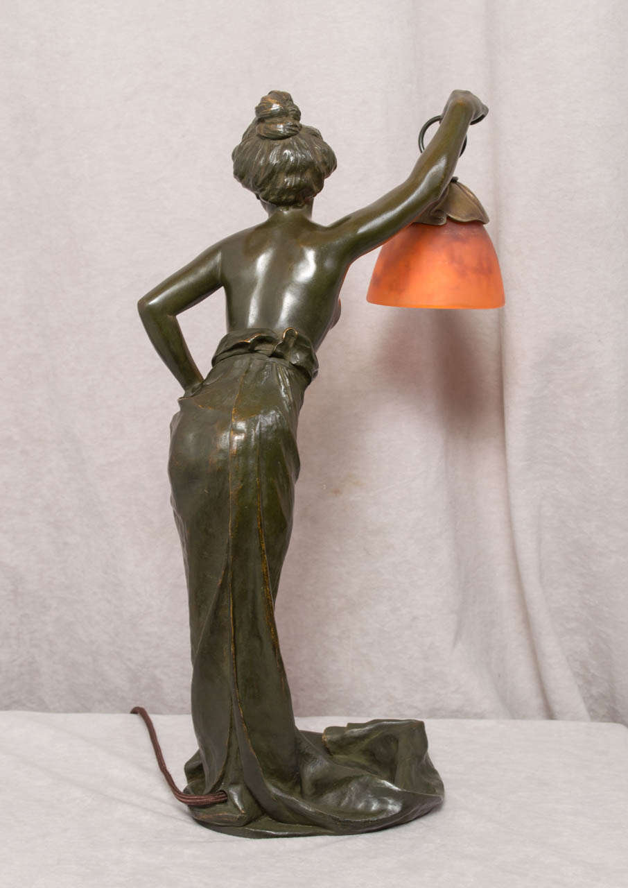 Art Nouveau Bronze Lamp Signed 