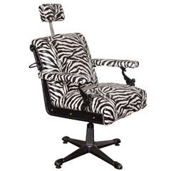 Vintage 1940s French Empire Revival Barber Chair in Faux Zebra