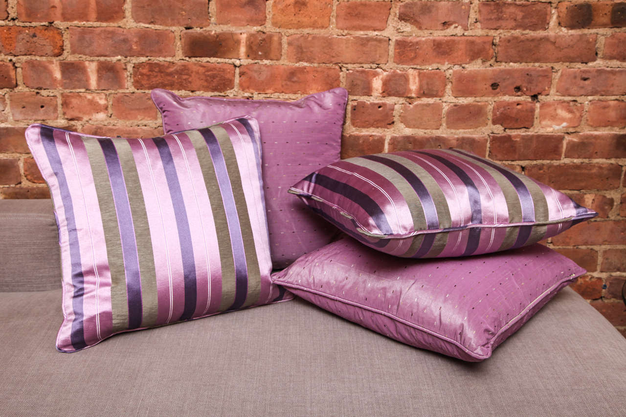 British Colonial Handmade Set of Four Silk Pillows by Arlene Angard
