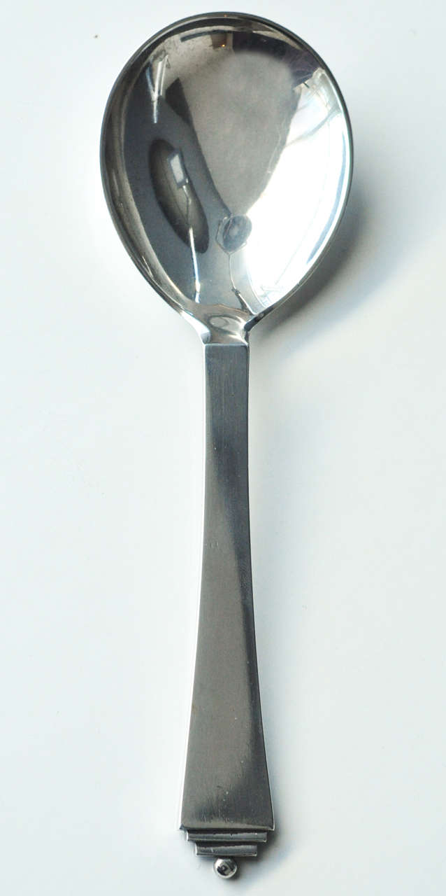 Art Deco Georg Jensen Sterling Silver Serving Spoon in the Pyramid Pattern In Good Condition In Winnetka, IL