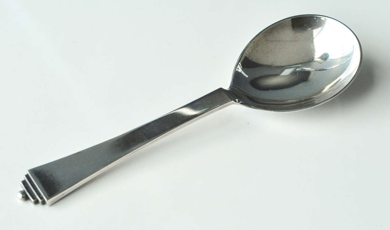 Early 20th Century Art Deco Georg Jensen Sterling Silver Serving Spoon in the Pyramid Pattern