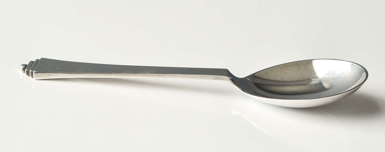 Art Deco Georg Jensen Sterling Silver Serving Spoon in the Pyramid Pattern 1
