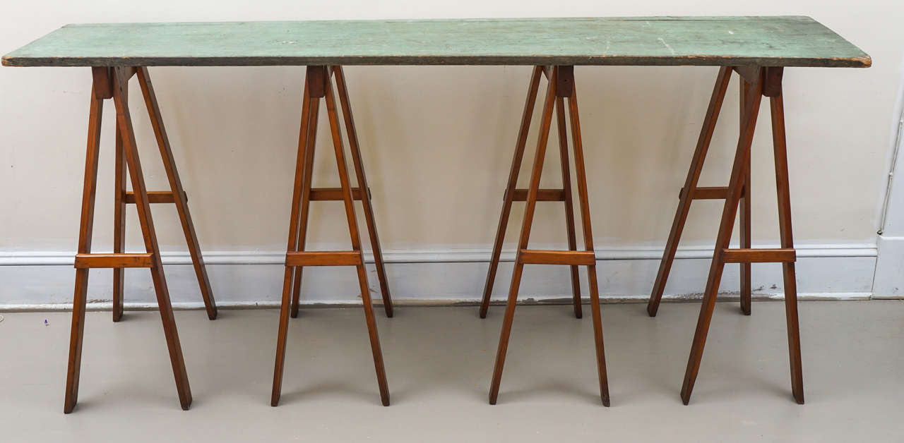 Architectural Trestle Bases Support a Top in Beautiful Old Green Paint
