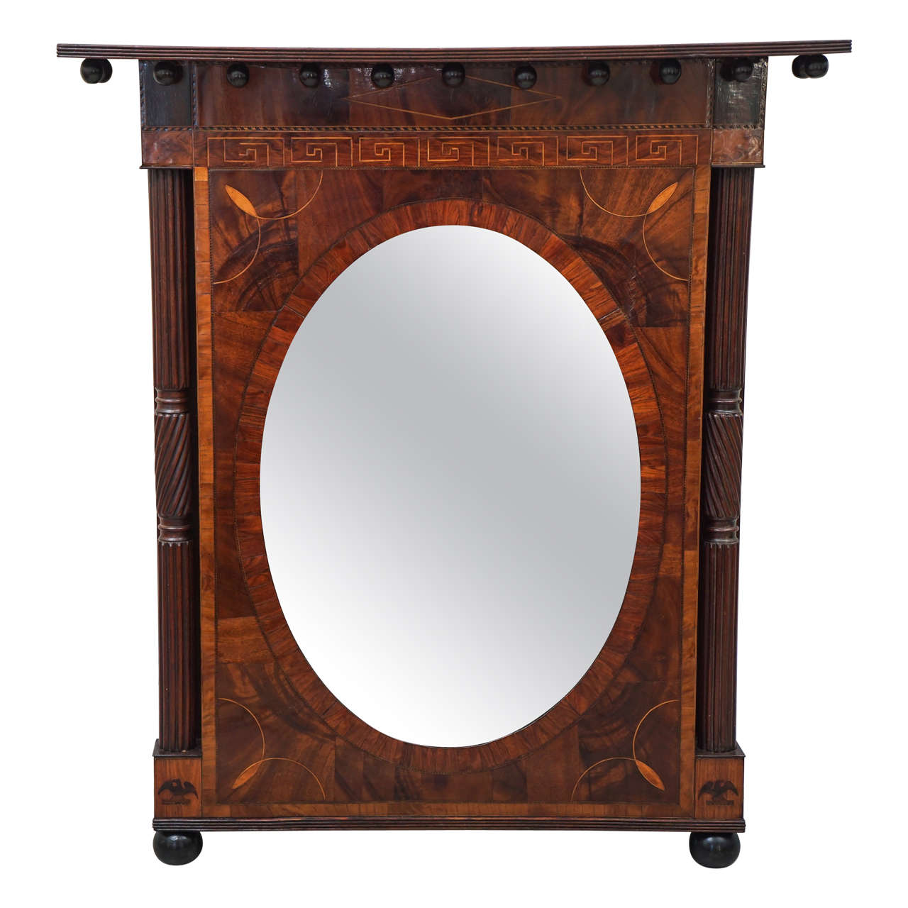 Mirror with Intricate Marquetry Frame, 19th Century, American For Sale