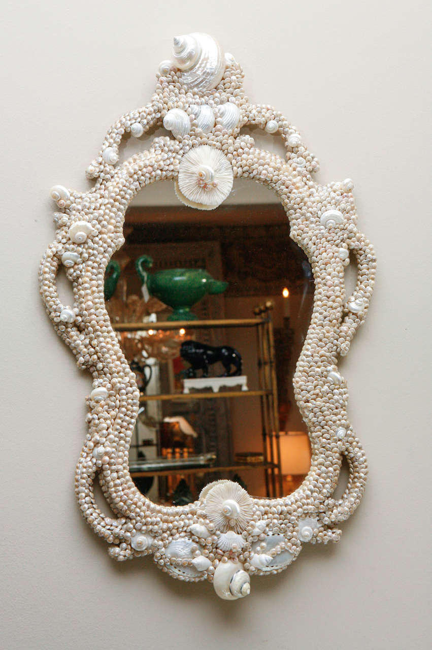 Elaborately decorated shell encrusted mirror.