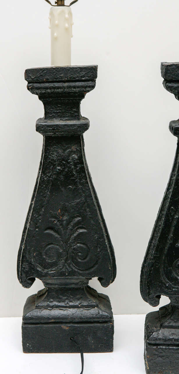 Cement Pair of Architectural Element Lamps For Sale