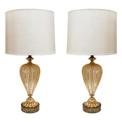 Pair of Barovier & Toso Murano Glass Lamps