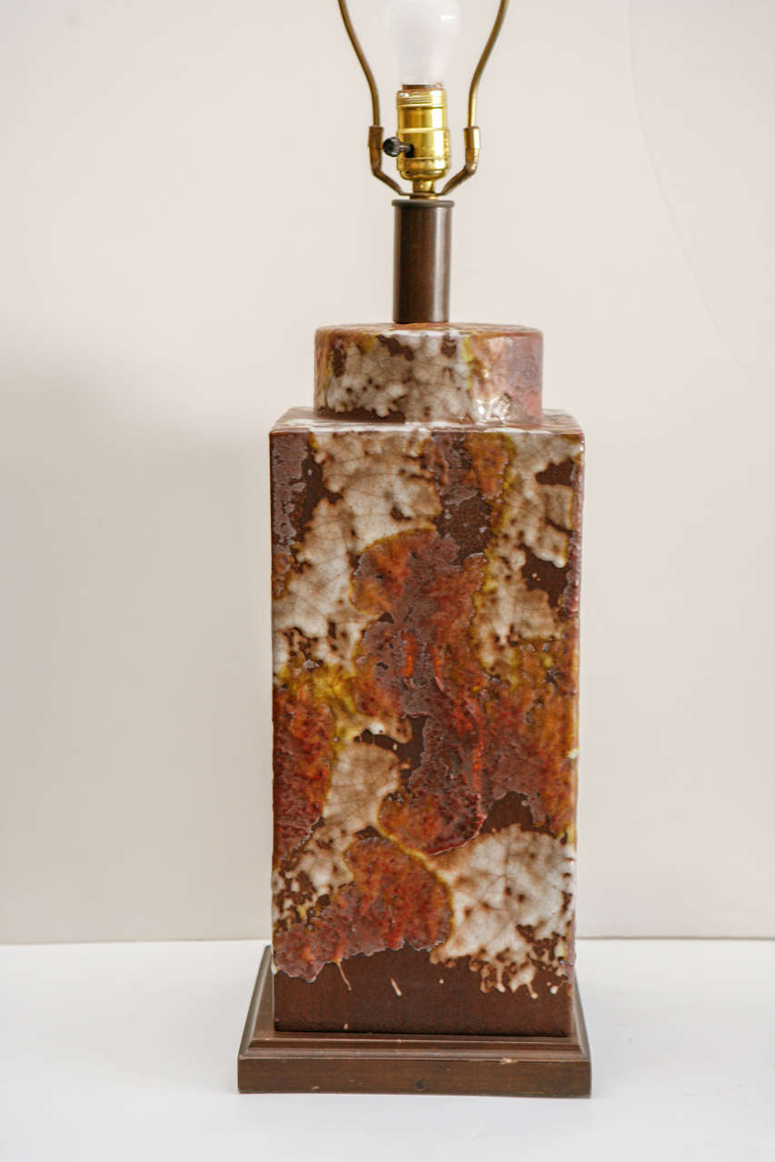 Vintage Studio Pottery Lamp with Shade For Sale at 1stDibs