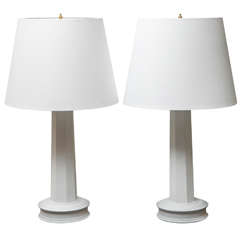 Pair of 1940s Table Lamps in Gesso Finish with Custom Shades