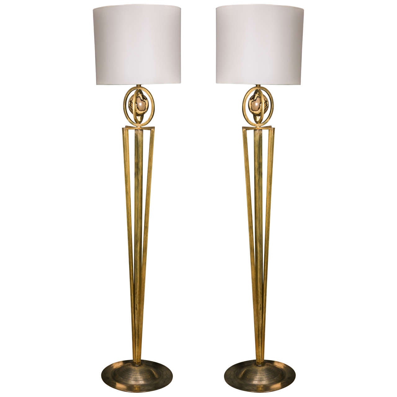 Pair of Floor Lamps with Septaria Stone Tops, Italy, 1980