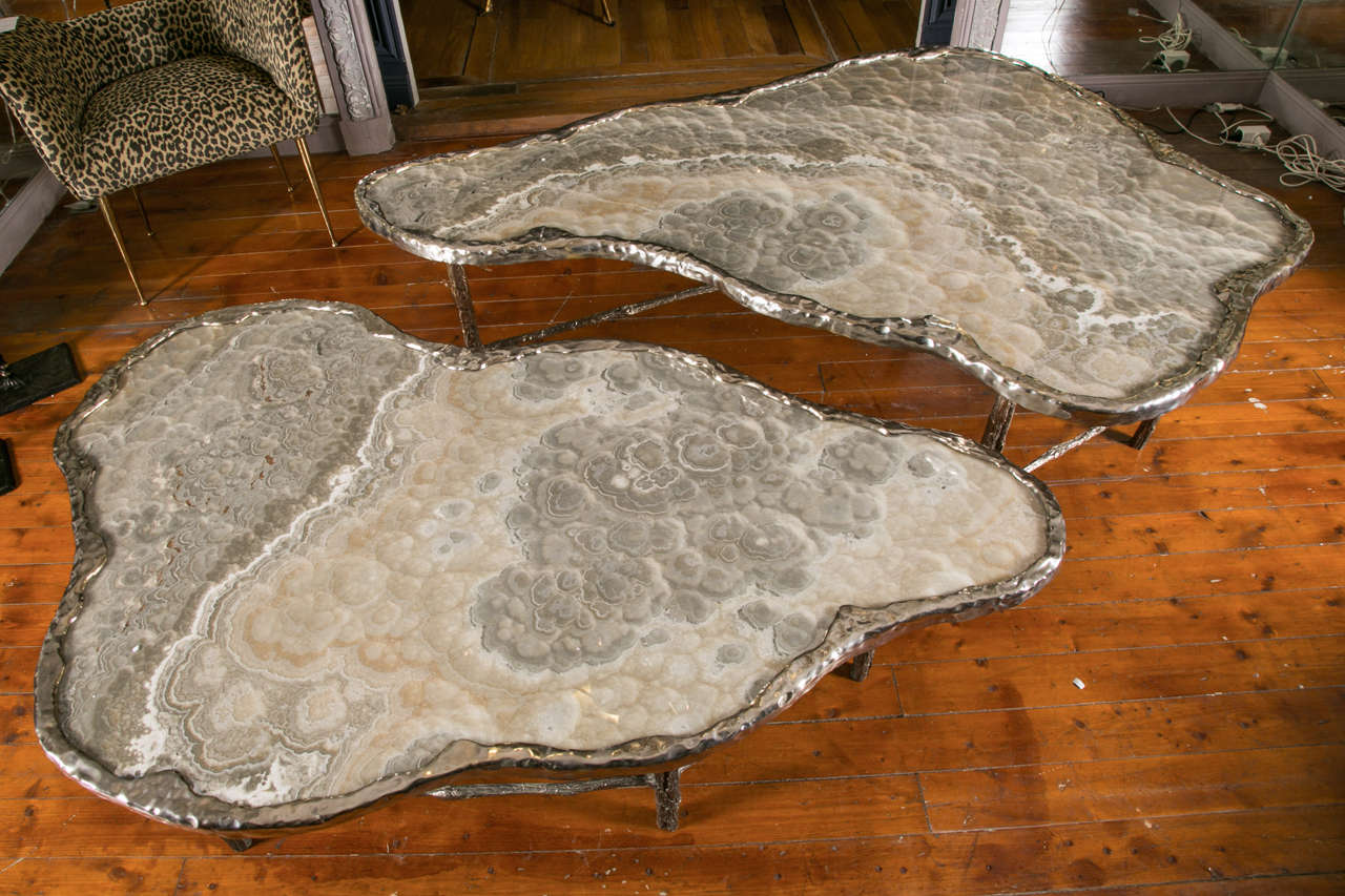 French Pair of Meteorite Onyx Low Tables