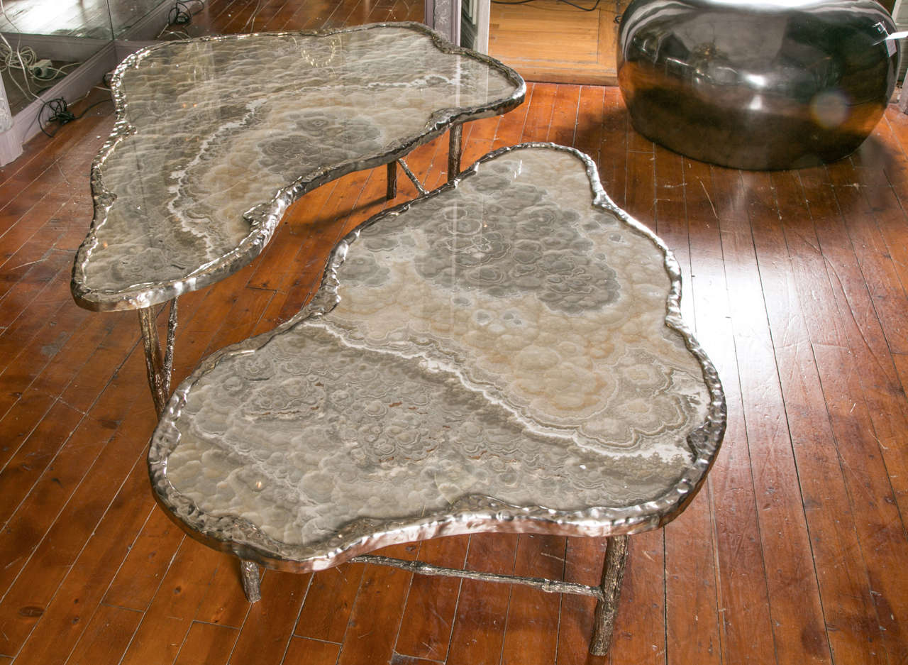 Bronze Pair of Meteorite Onyx Low Tables