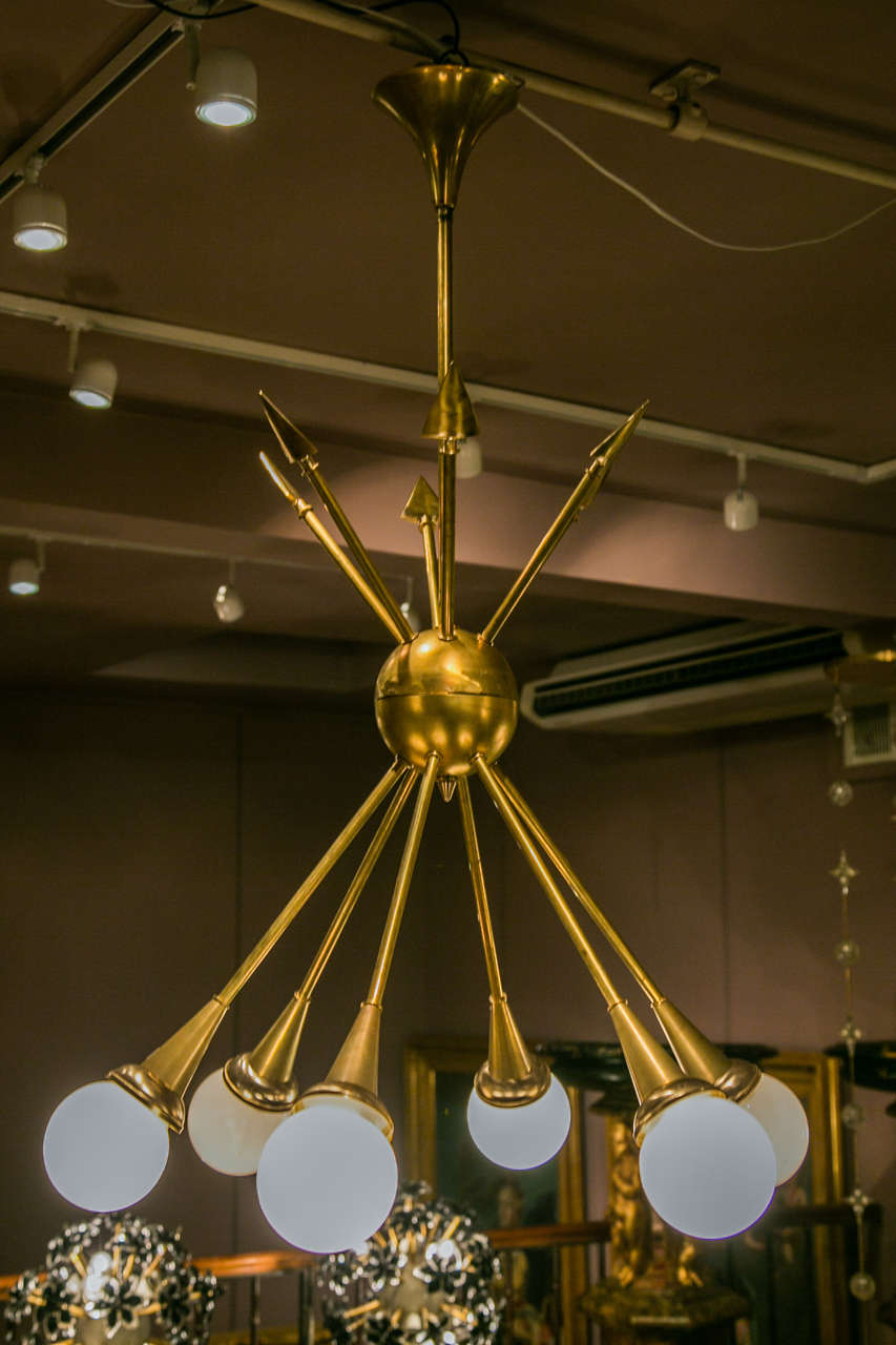  arrow chandeliers, 6 arms with arrows, ending by Murano glass globes