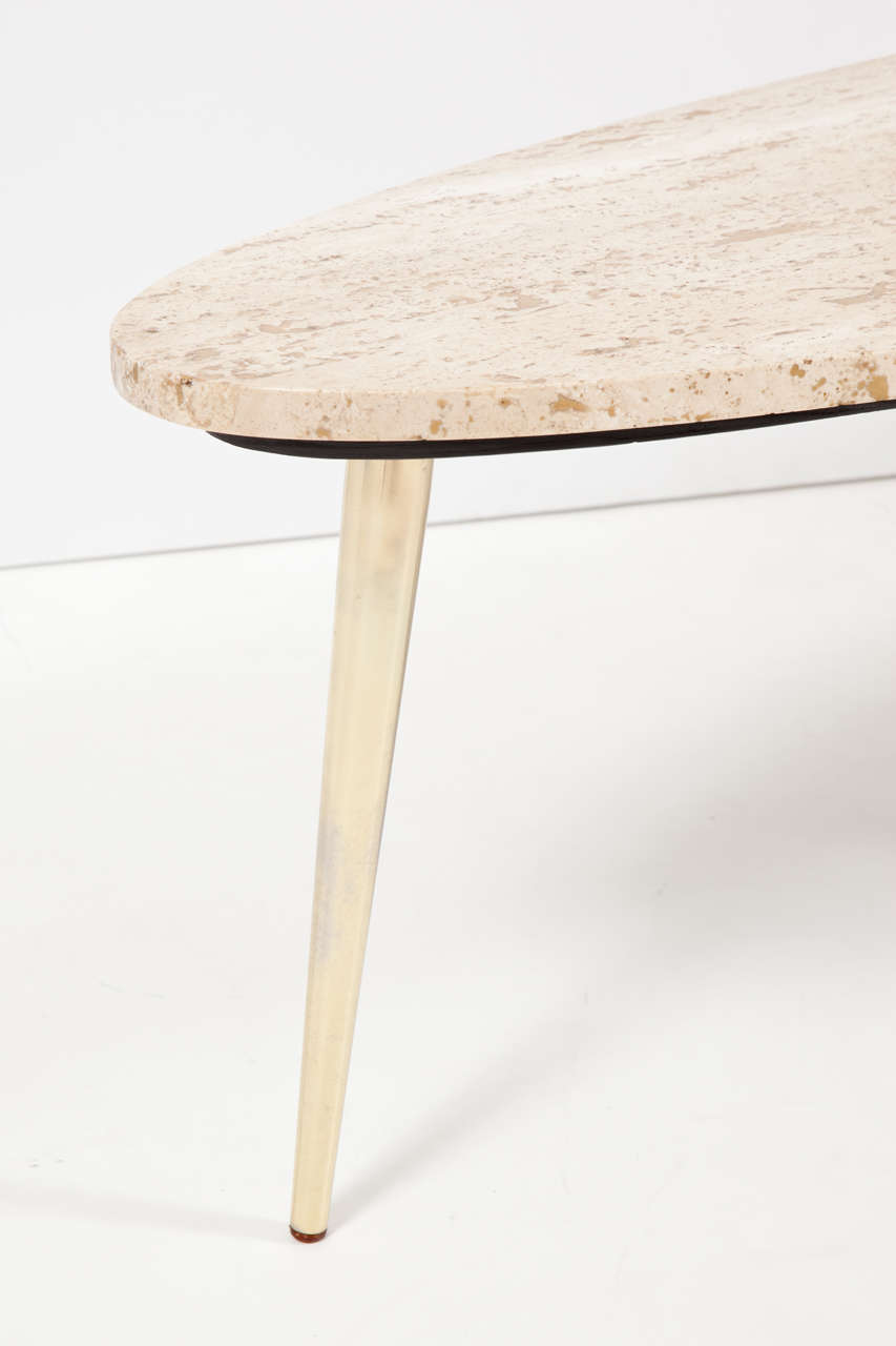 Italian Travertine Surfboard Cocktail Table with Brass Legs 4