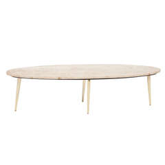 Italian Travertine Surfboard Cocktail Table with Brass Legs