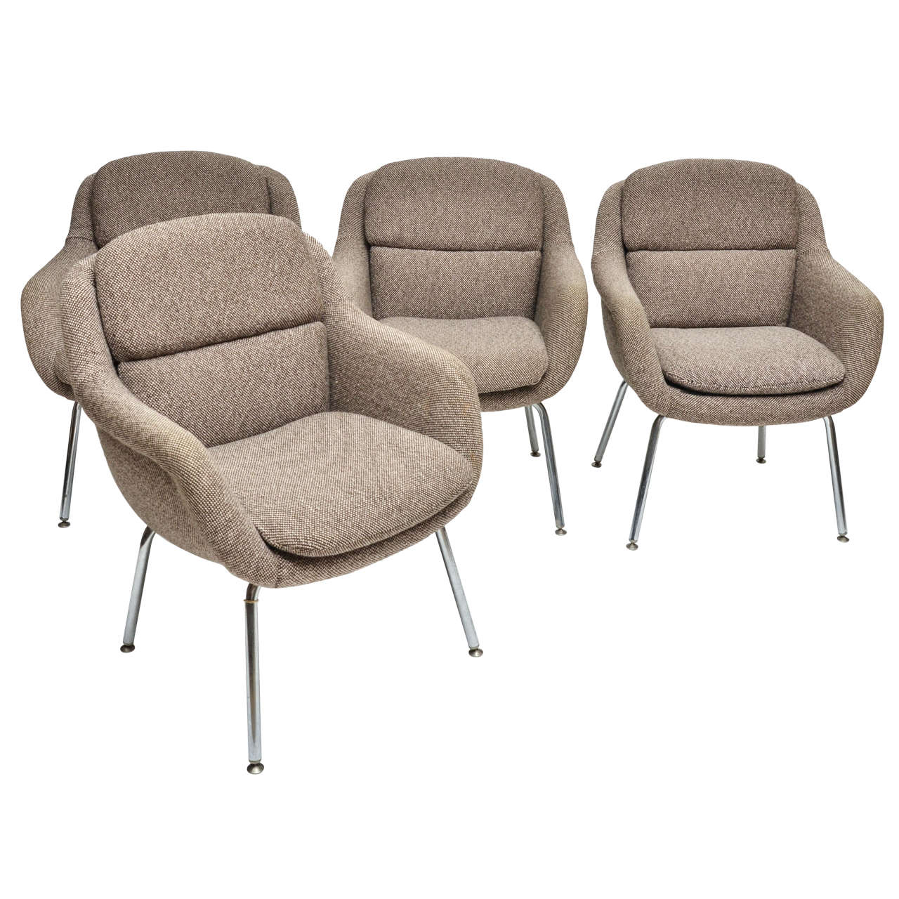 Mid-Century Modern Set of Four Upholstered Dining Armchairs