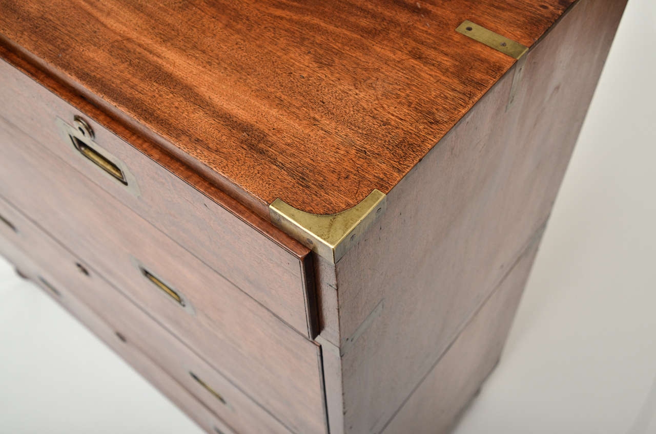 19th Century Mahogany Campaign Chest of Drawers In Excellent Condition In East Hampton, NY