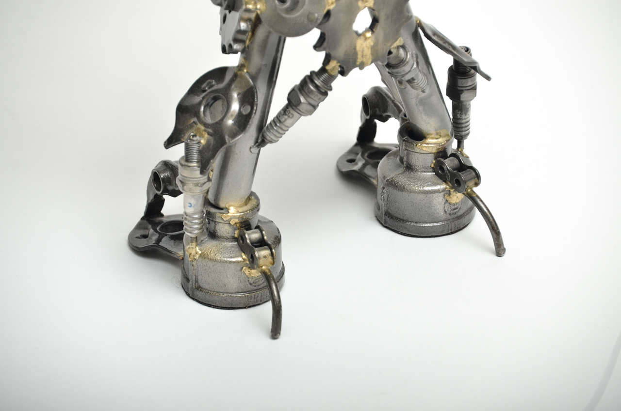 Mid-Century Modern Unusual Articulated Robot Warrior Sculpture Composed of Misc. Scrap Parts