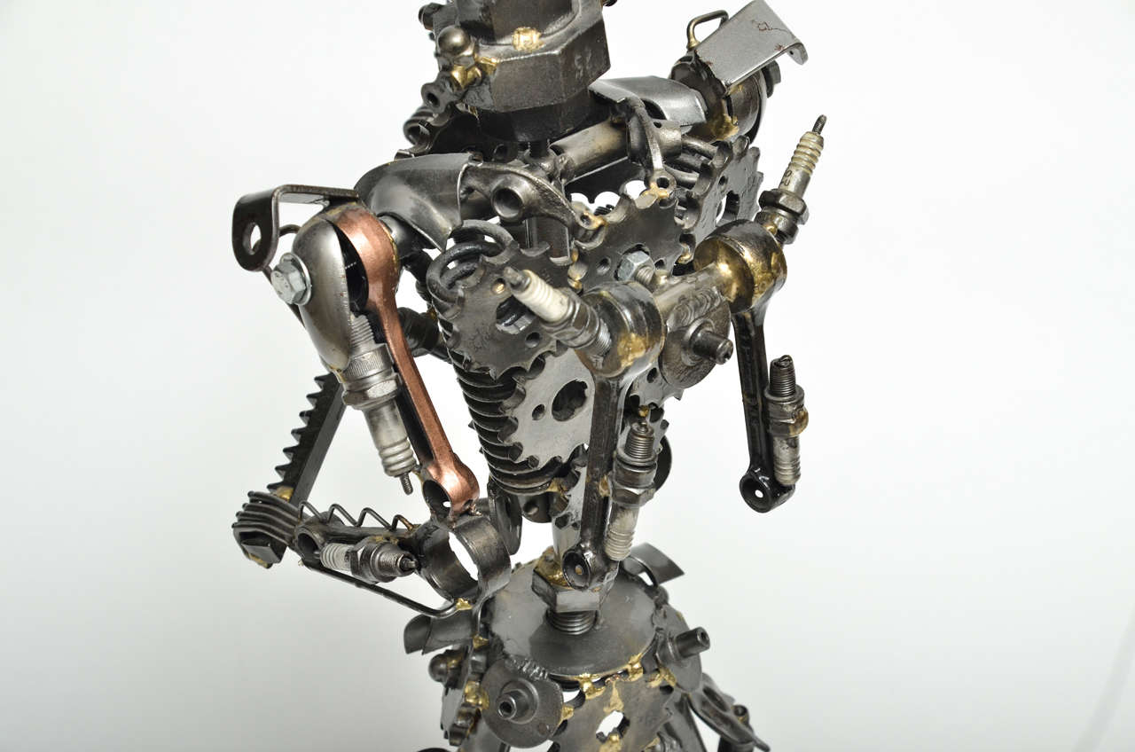 American Unusual Articulated Robot Warrior Sculpture Composed of Misc. Scrap Parts